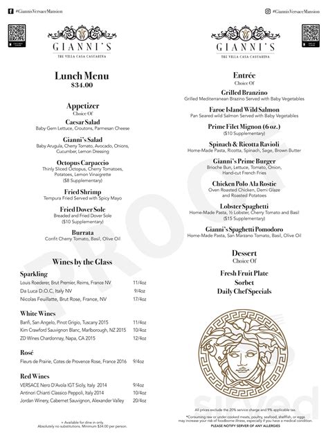 versace mansion restaurant miami menu|versace restaurant menu.